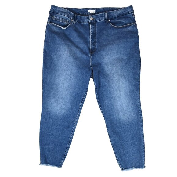 Good American Jeans 28-32 Medium Blue High Rise Frayed Hem Distressed Stretch De - Picture 1 of 10